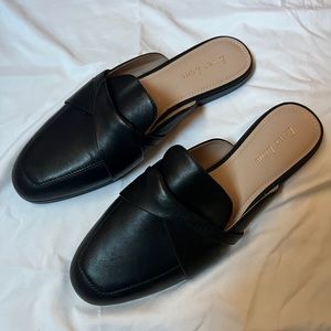 Black Genuine Leather Slip On Flat Mules - Essex Alan Louisa Mule